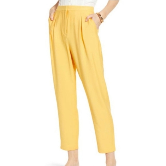 Something Navy Pants - Something Navy Pleated Hi-Rise Pants Womens 10 Marigold Yellow Trouser Straight